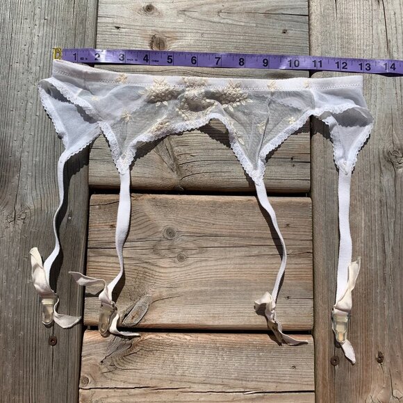 Vintage Garter Belt Suspenders Claws Ivory Sheer Embroidered Mesh - Picture 5 of 8